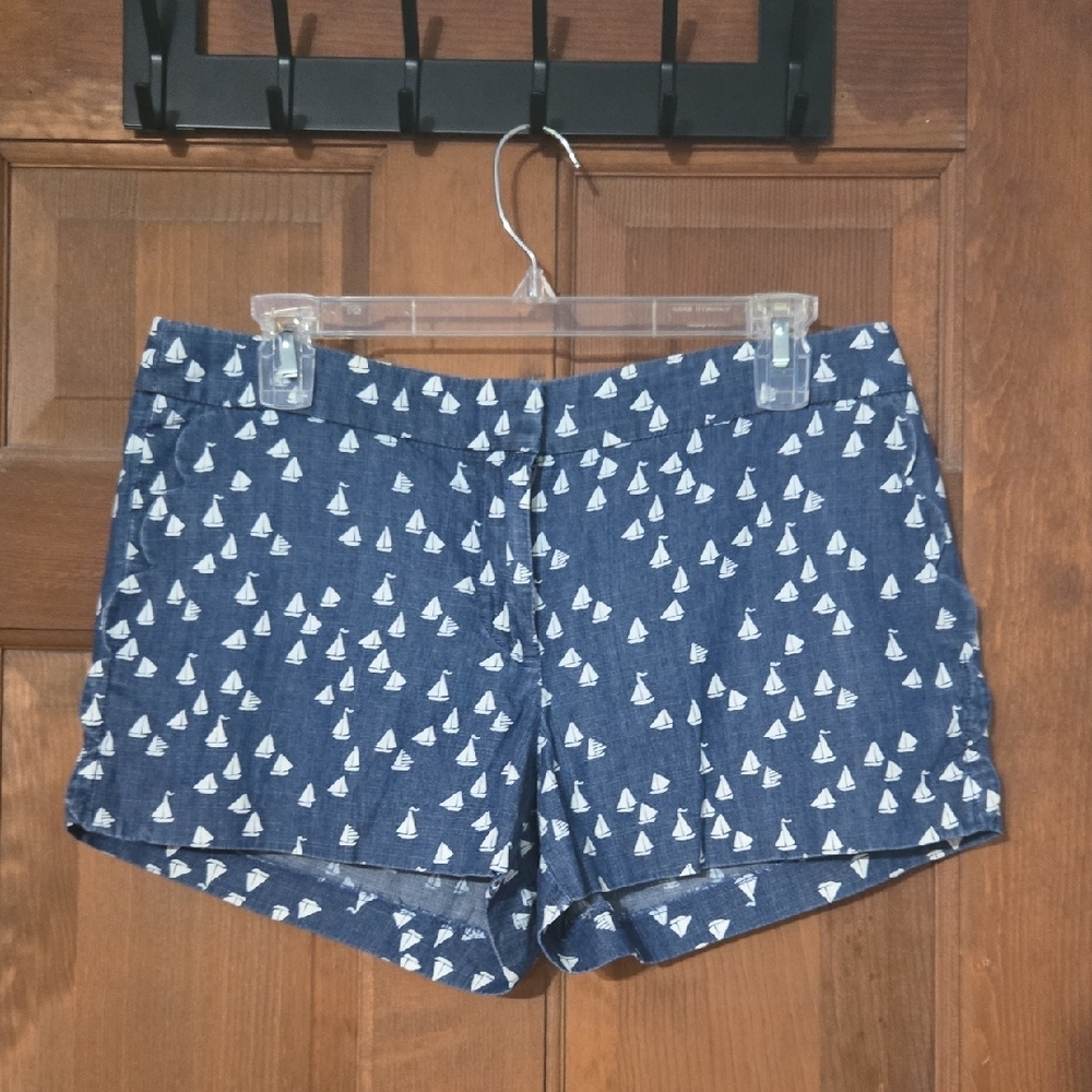 J. Crew Blue and White Jean Shorts with Polka Dot Pattern